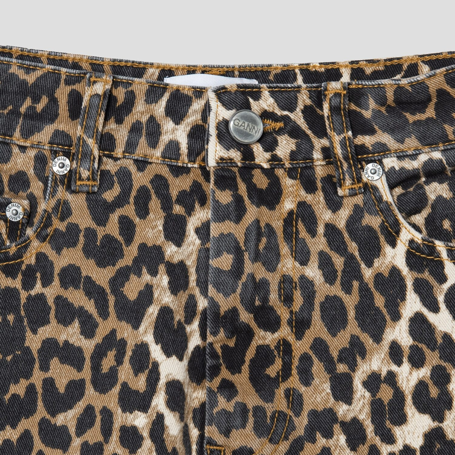 GANNI Print Denim Hotpants – Leopard