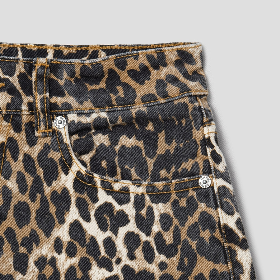 GANNI Print Denim Hotpants – Leopard