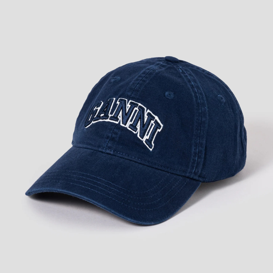GANNI Washed Cotton Canvas Cap Emb – Navy