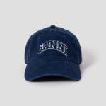 GANNI Washed Cotton Canvas Cap Emb – Navy