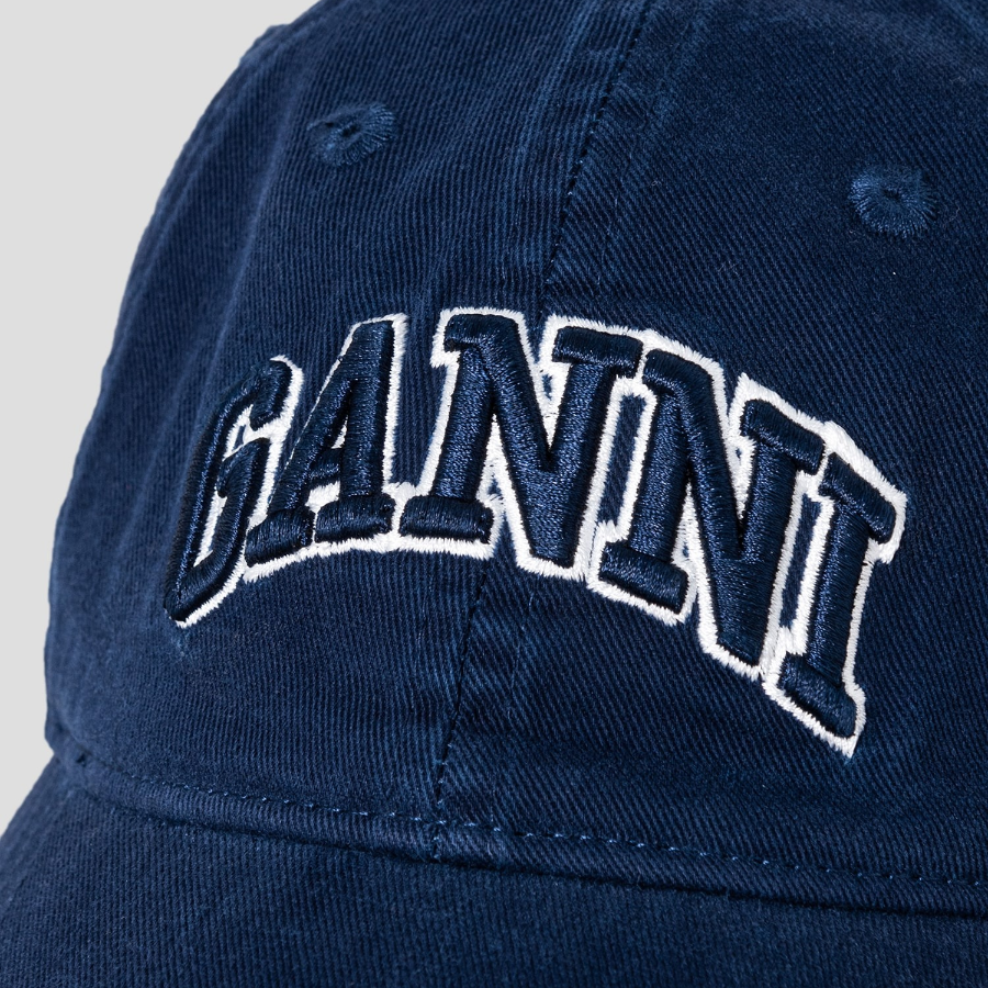 GANNI Washed Cotton Canvas Cap Emb – Navy