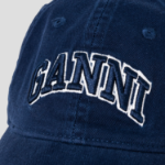 GANNI Washed Cotton Canvas Cap Emb – Navy