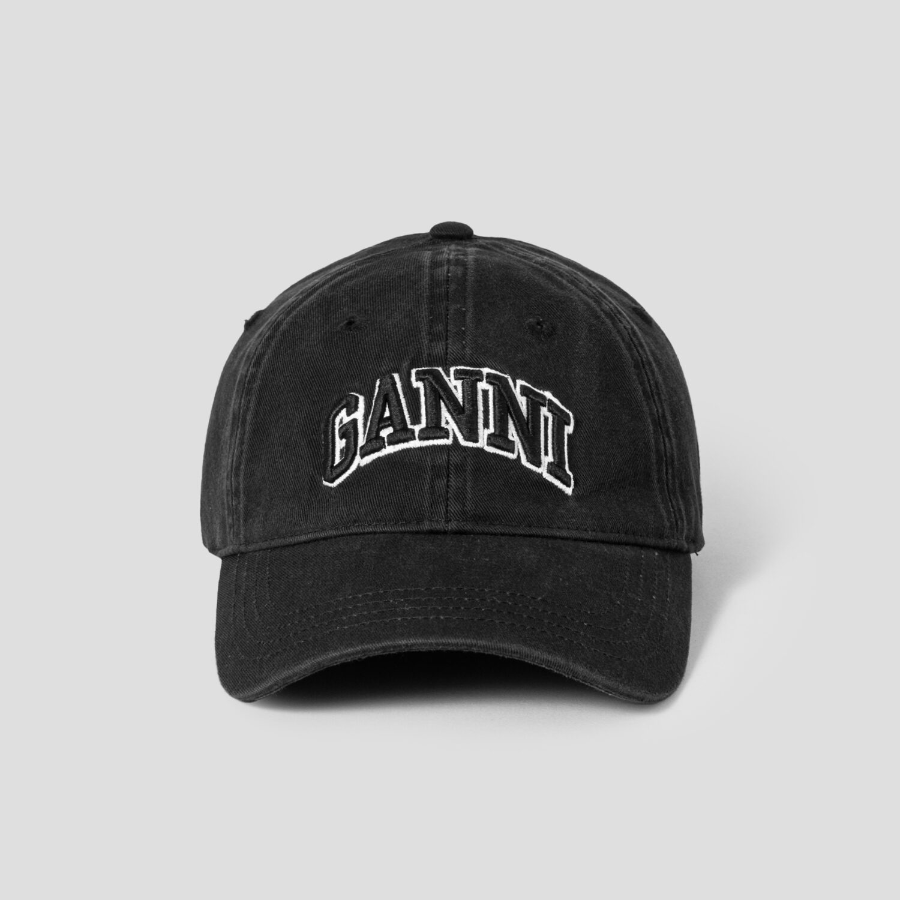 GANNI Washed Cotton Canvas Cap Emb – Black