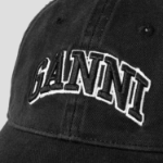 GANNI Washed Cotton Canvas Cap Emb – Black