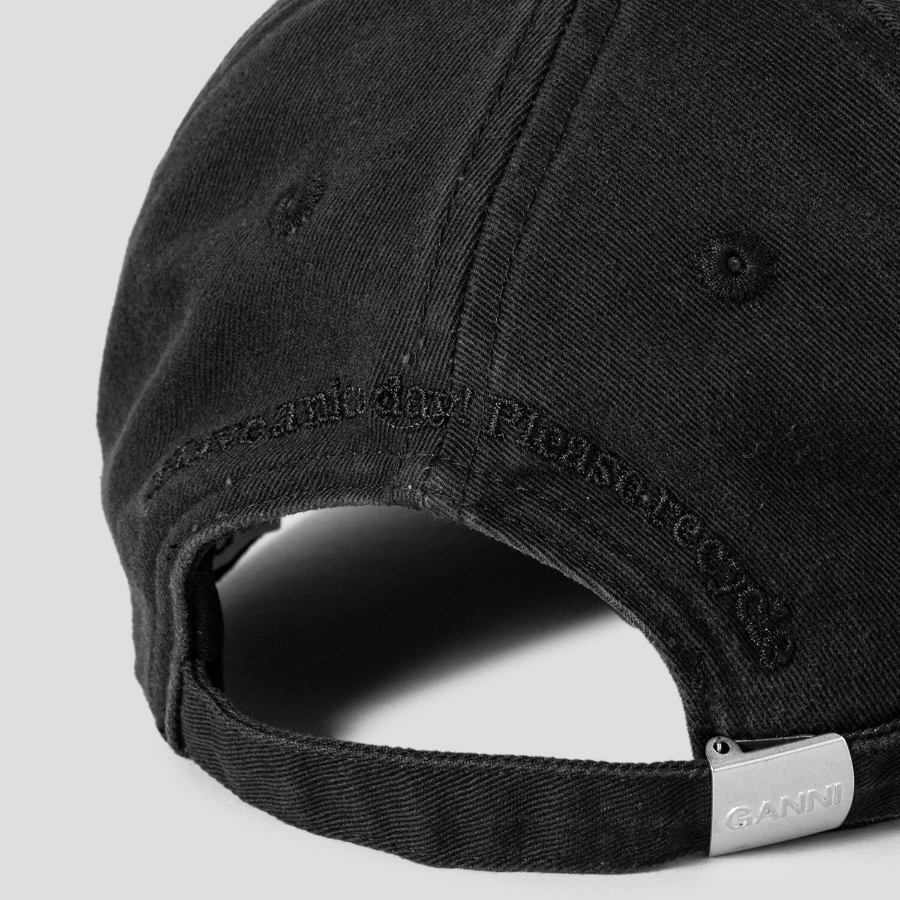 GANNI Washed Cotton Canvas Cap Emb – Black