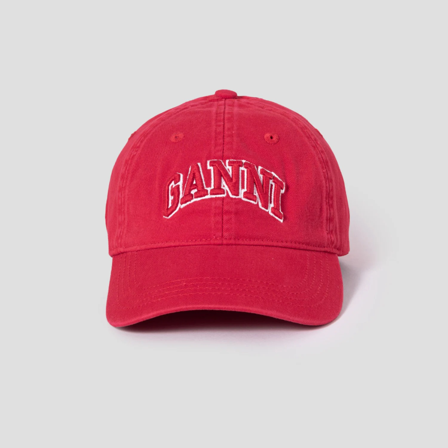 GANNI Washed Cotton Canvas Cap Emb – Red