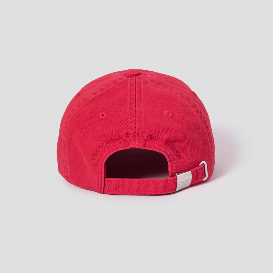 GANNI Washed Cotton Canvas Cap Emb – Red