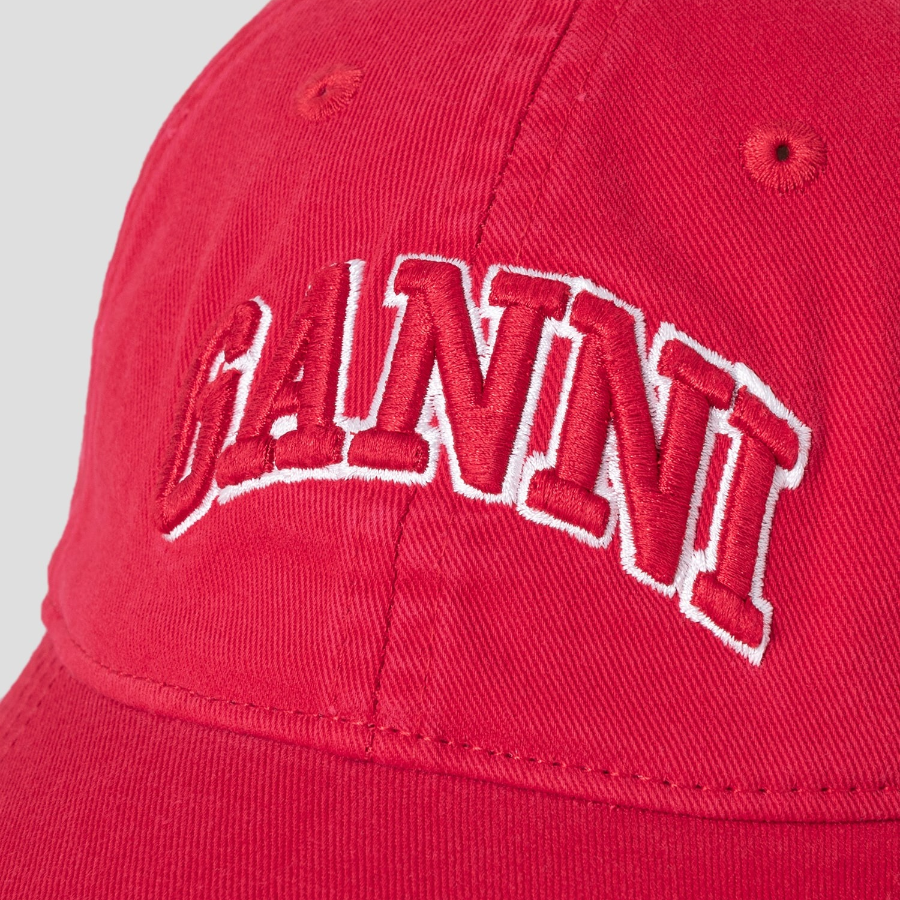 GANNI Washed Cotton Canvas Cap Emb – Red