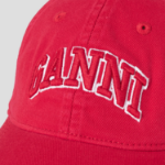 GANNI Washed Cotton Canvas Cap Emb – Red