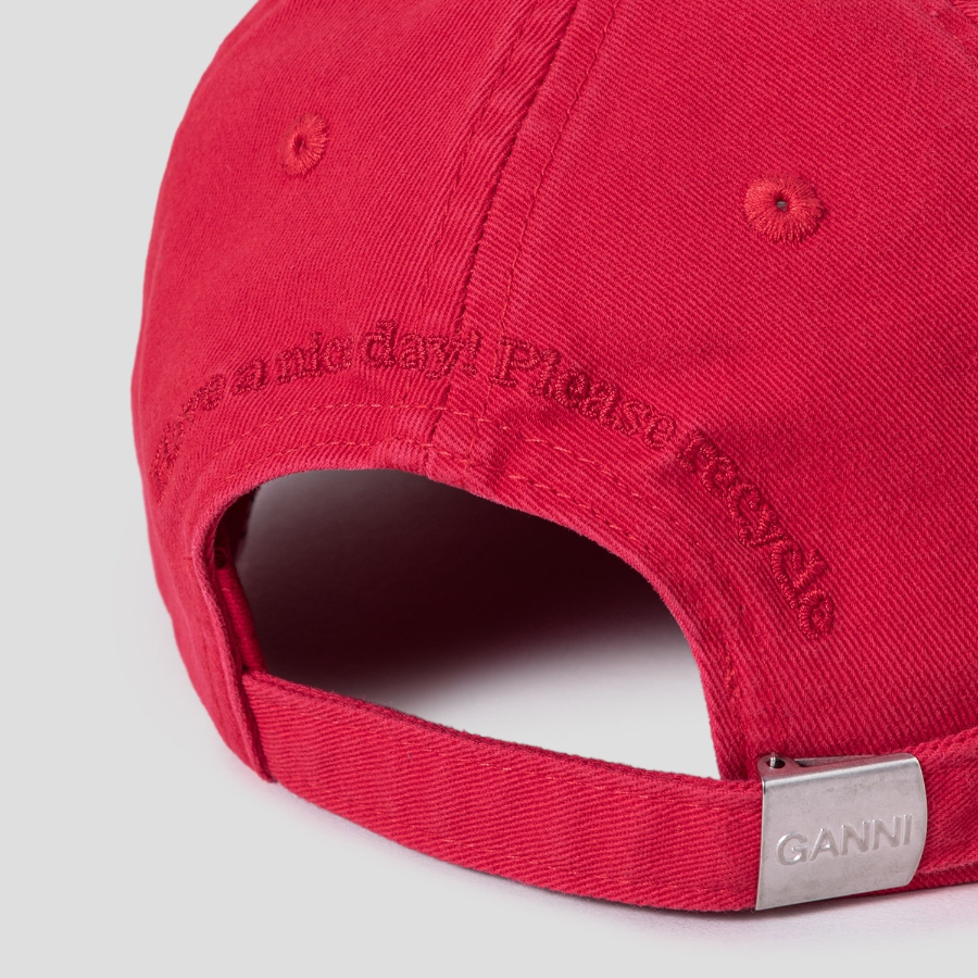 GANNI Washed Cotton Canvas Cap Emb – Red