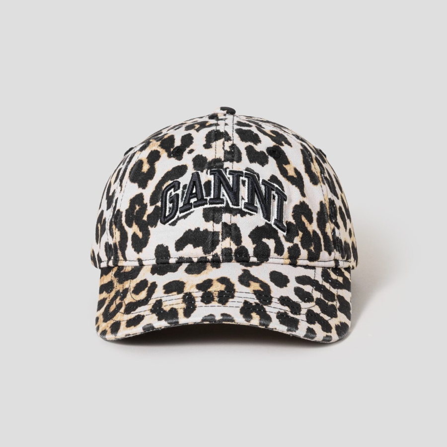 GANNI Washed Cotton Canvas Cap Emb – Brown