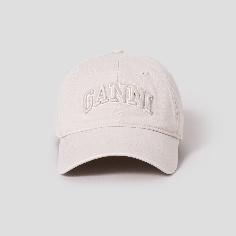 GANNI Washed Cotton Canvas Cap Emb – Ivory