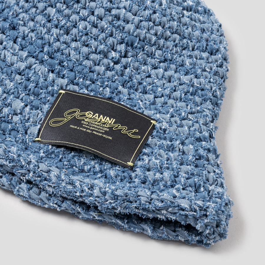 GANNI Denim Handknit Bucket Hat – Sky Blu