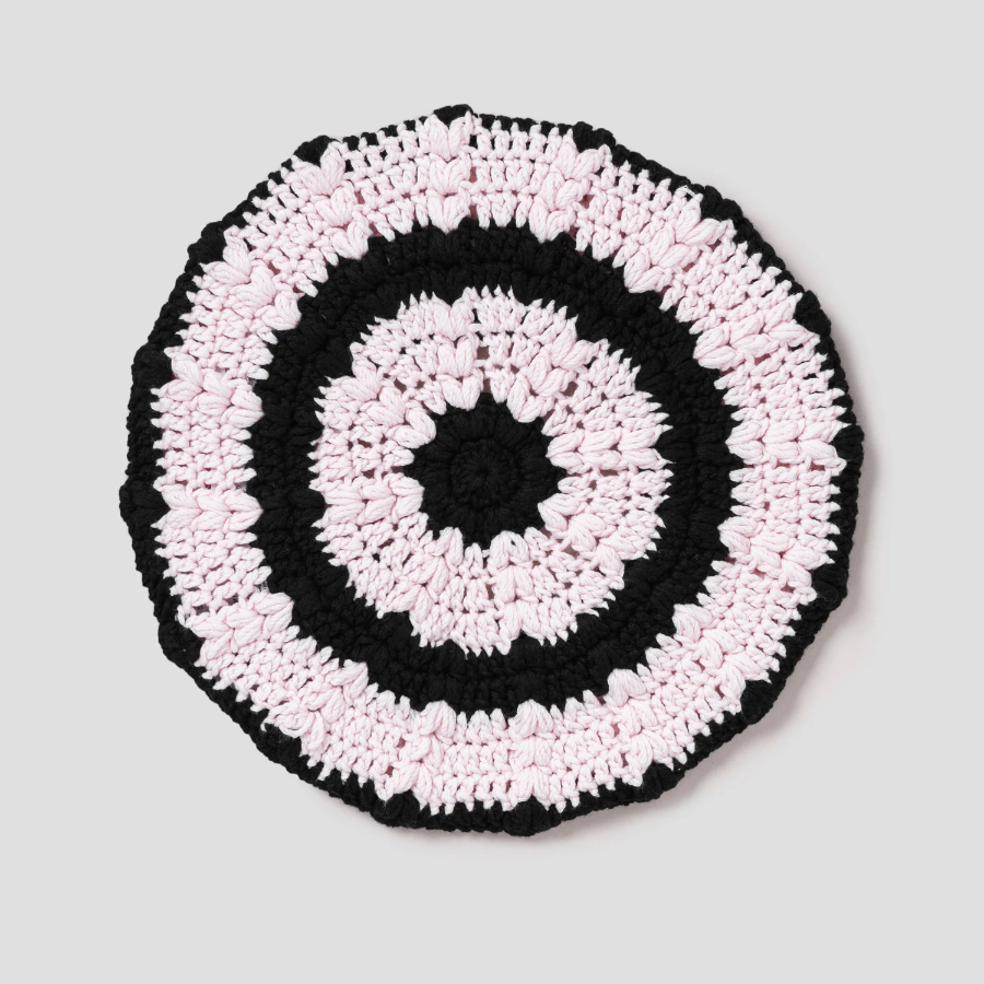 GANNI Cotton Crochet Beret – Light Pink