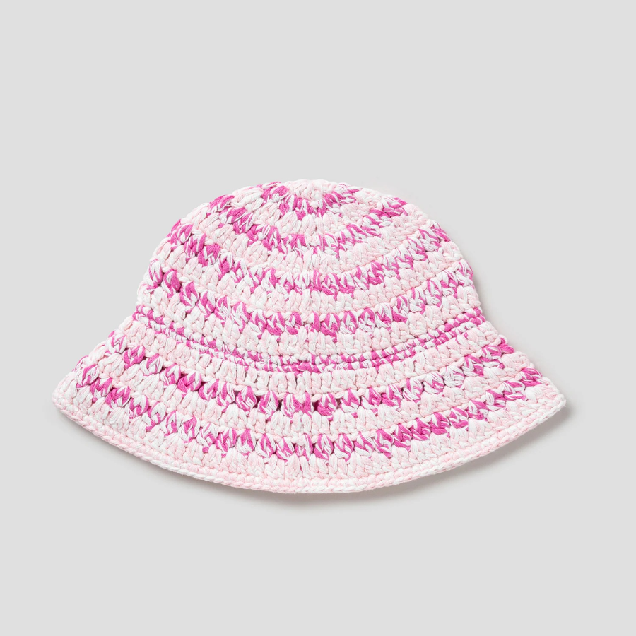 GANNI Cotton Melange Crochet Bucket Hat – Red