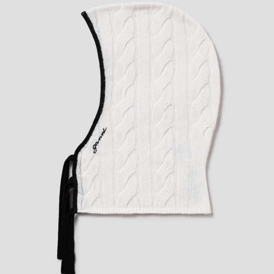 GANNI Cashmere Mix Knit Tie String Balaclava - Ivory