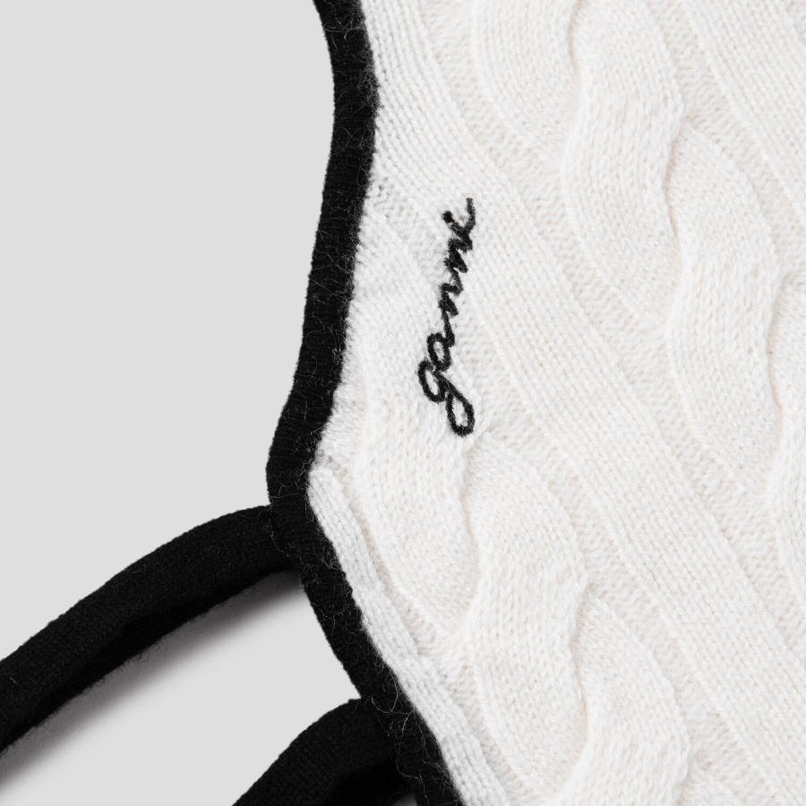GANNI Cashmere Mix Knit Tie String Balaclava - Ivory