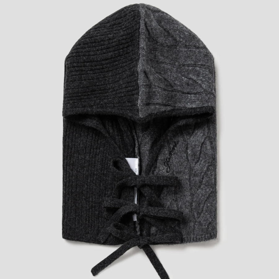 GANNI Cashmere Mix Knit Tie String Balaclava - Ash