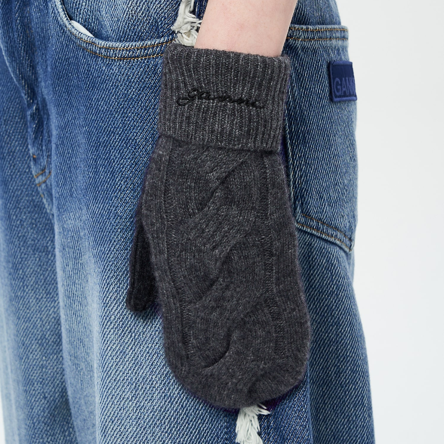 GANNI Cashmere Mix Knit Mittens - Ash