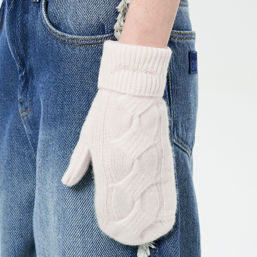 GANNI Cashmere Mix Knit Mittens - Ivory