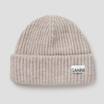 GANNI Structured Rib Beanie - Beige