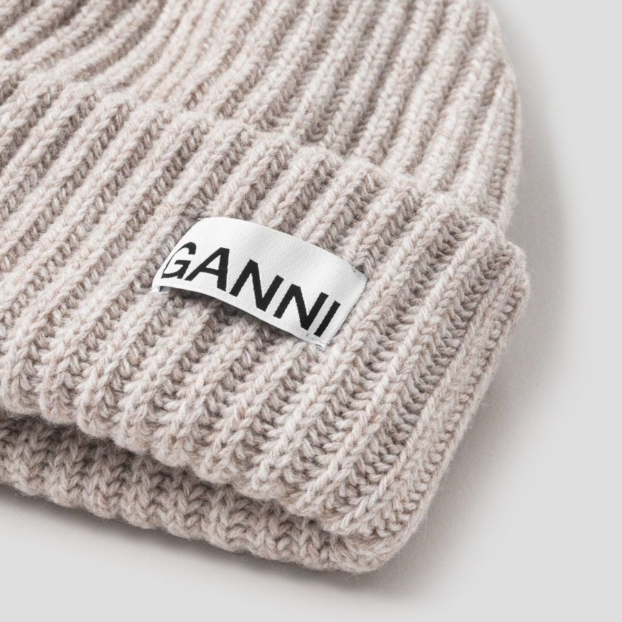 GANNI Structured Rib Beanie - Beige