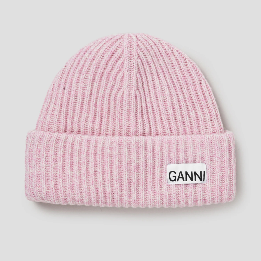 GANNI Structured Rib Beanie - Light Pink