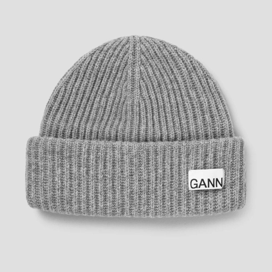 GANNI Structured Rib Beanie - Light Grey