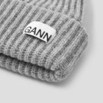 GANNI Structured Rib Beanie - Light Grey