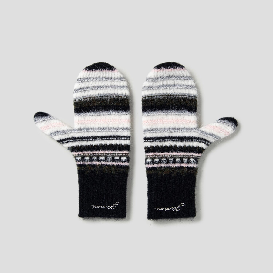 GANNI Striped Soft Wool Mittens - Black