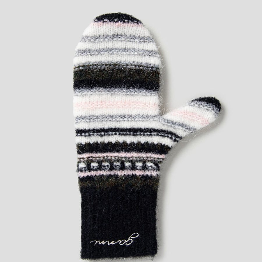 GANNI Striped Soft Wool Mittens - Black