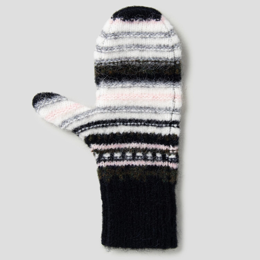 GANNI Striped Soft Wool Mittens - Black