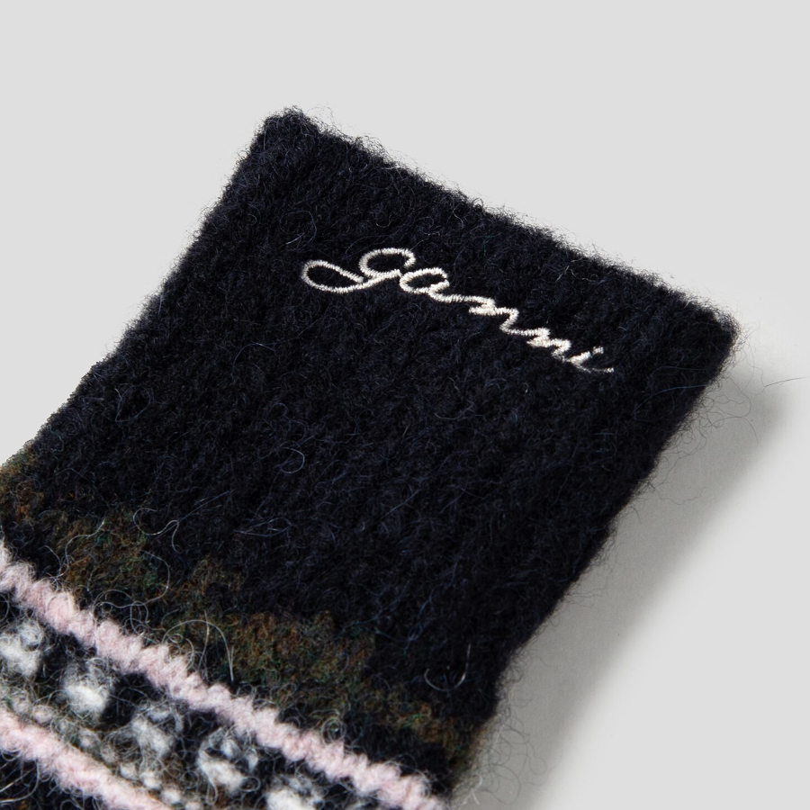 GANNI Striped Soft Wool Mittens - Black