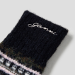 GANNI Striped Soft Wool Mittens - Black