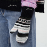 GANNI Striped Soft Wool Mittens - Black
