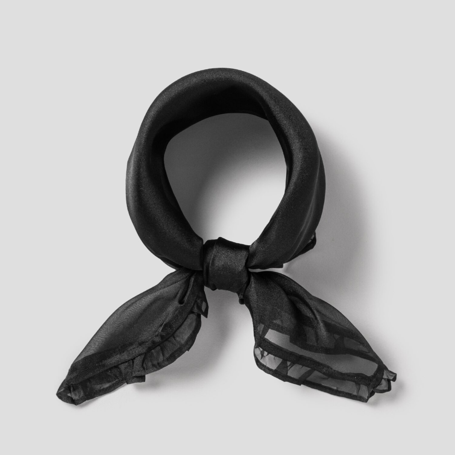 GANNI Silk Organza Frill Scarf - Black