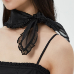 GANNI Silk Organza Frill Scarf - Black