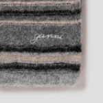 GANNI Striped Soft Wool Scarf - Ash