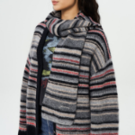 GANNI Striped Soft Wool Scarf - Ash