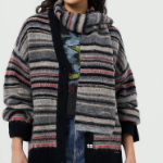 GANNI Striped Soft Wool Scarf - Ash