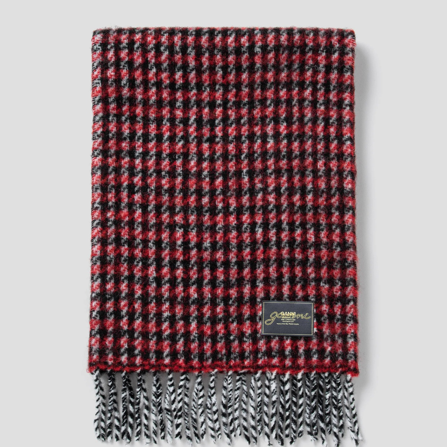 GANNI Check Mix Woven Scarf - Red