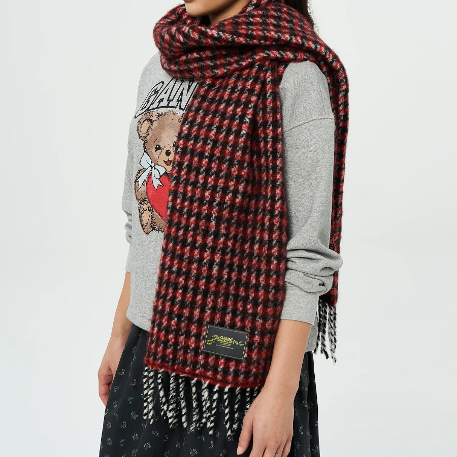 GANNI Check Mix Woven Scarf - Red