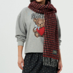 GANNI Check Mix Woven Scarf - Red