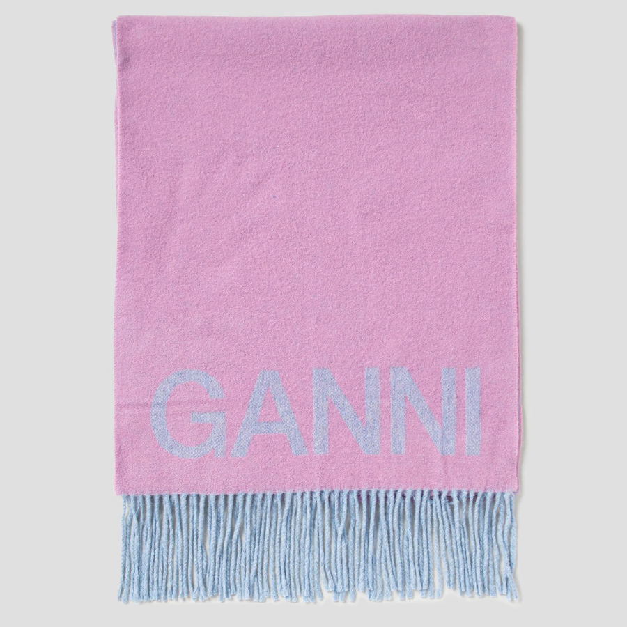 GANNI Fringed Wool Scarf - Light Pink