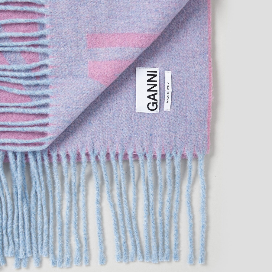 GANNI Fringed Wool Scarf - Light Pink