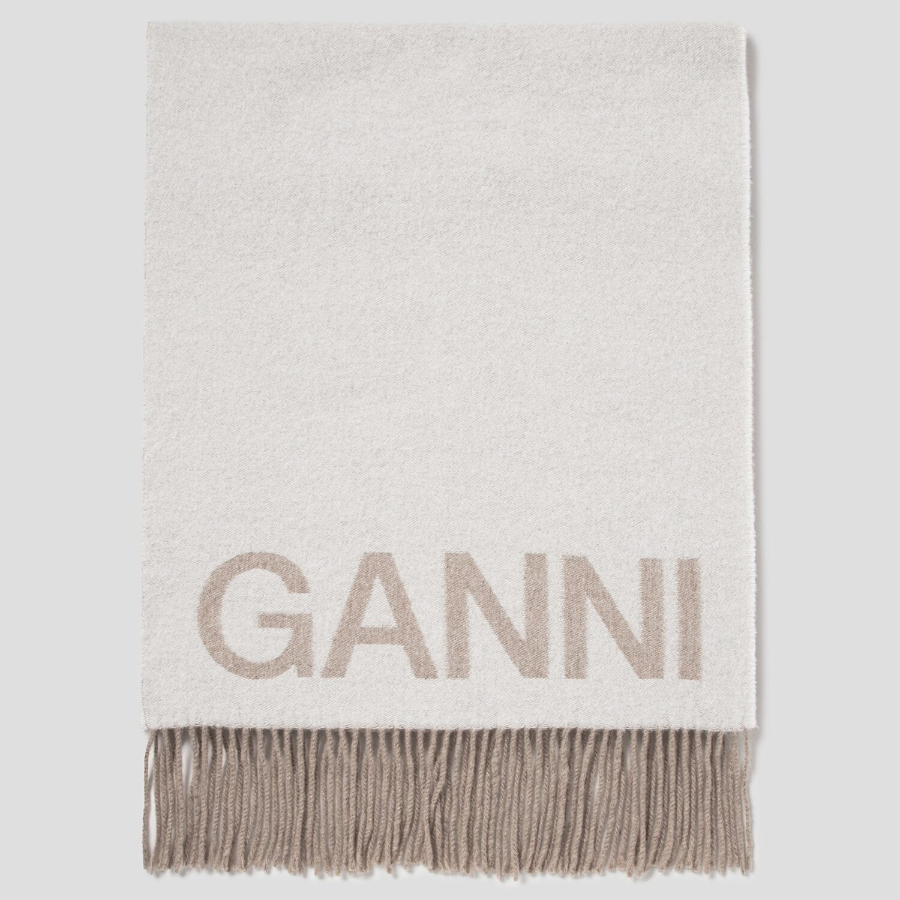 GANNI Fringed Wool Scarf – Egret