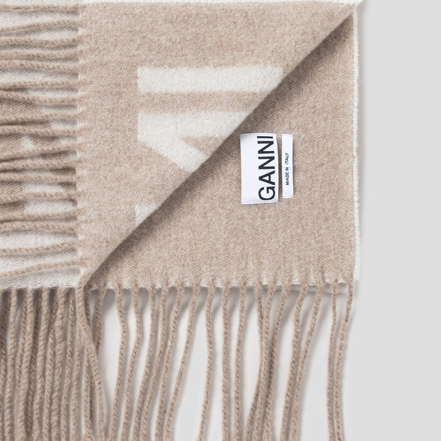 GANNI Fringed Wool Scarf – Egret