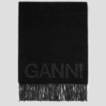 GANNI Fringed Wool Scarf – Black