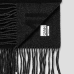 GANNI Fringed Wool Scarf – Black