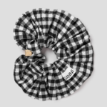 GANNI Crinkled Taffeta Check Scrunchie – Black
